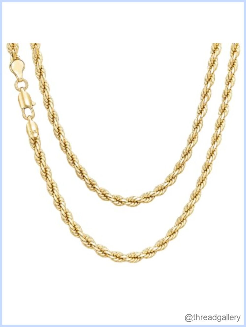 14K Gold-Plated Rope Chain Necklace Hand-Polished 4mm Thick Layered Style